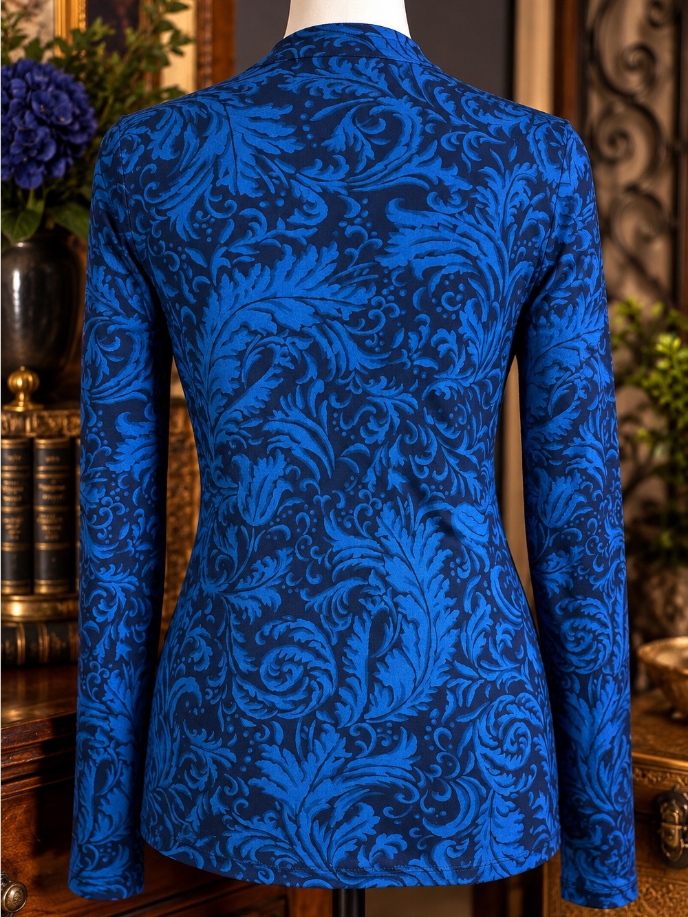 Lauren Ralph Lauren Blue Scroll-Print Long Sleeve Tunic
